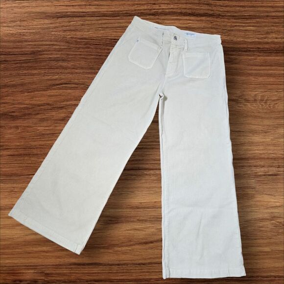 AG Adriano Goldschmied Cream Corduroy High Waist Wide Leg Crop Jeans - Picture 1 of 8